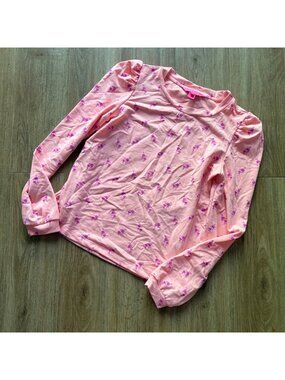 Lilly Pulitzer Jansen Puff Sleeve Sweatshirt Peach Flamingo Size XS